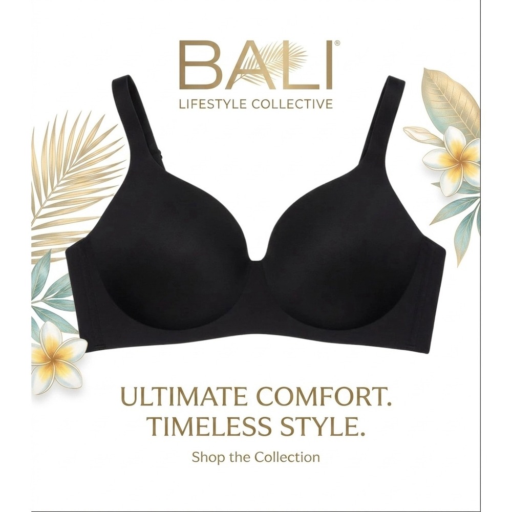 BALI DF3498 Black T-Shirt Underwire Adjustable Straps Bra Smooth Comfort‎ Sz M